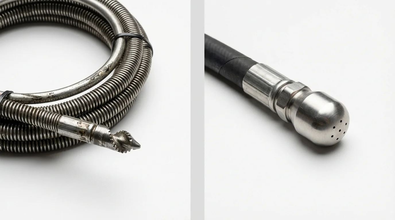 Drain snake cable and hydro jetting nozzle used for drain cleaning in Carl Junction, MO