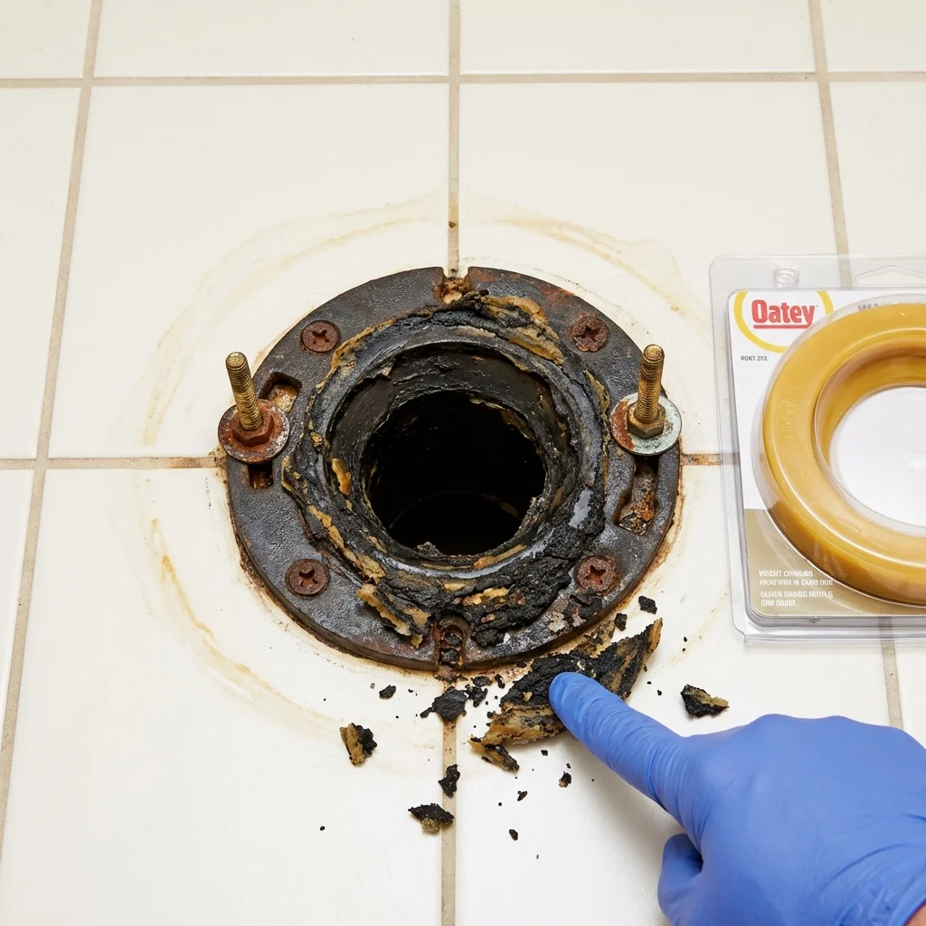 Failed wax ring showing water seepage at the base of a toilet in a Carl Junction, MO home