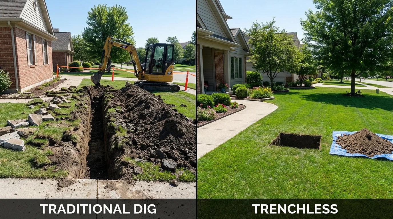 Trenchless sewer repair with minimal yard damage versus traditional excavation in Carl Junction, MO
